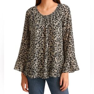 Zara  sheer print flowy blouse ruffle sleeves,  size M